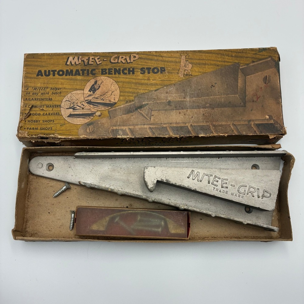 Vintage Mitee-Grip Automatic Bench Stop Woodworking Tool with Original Box